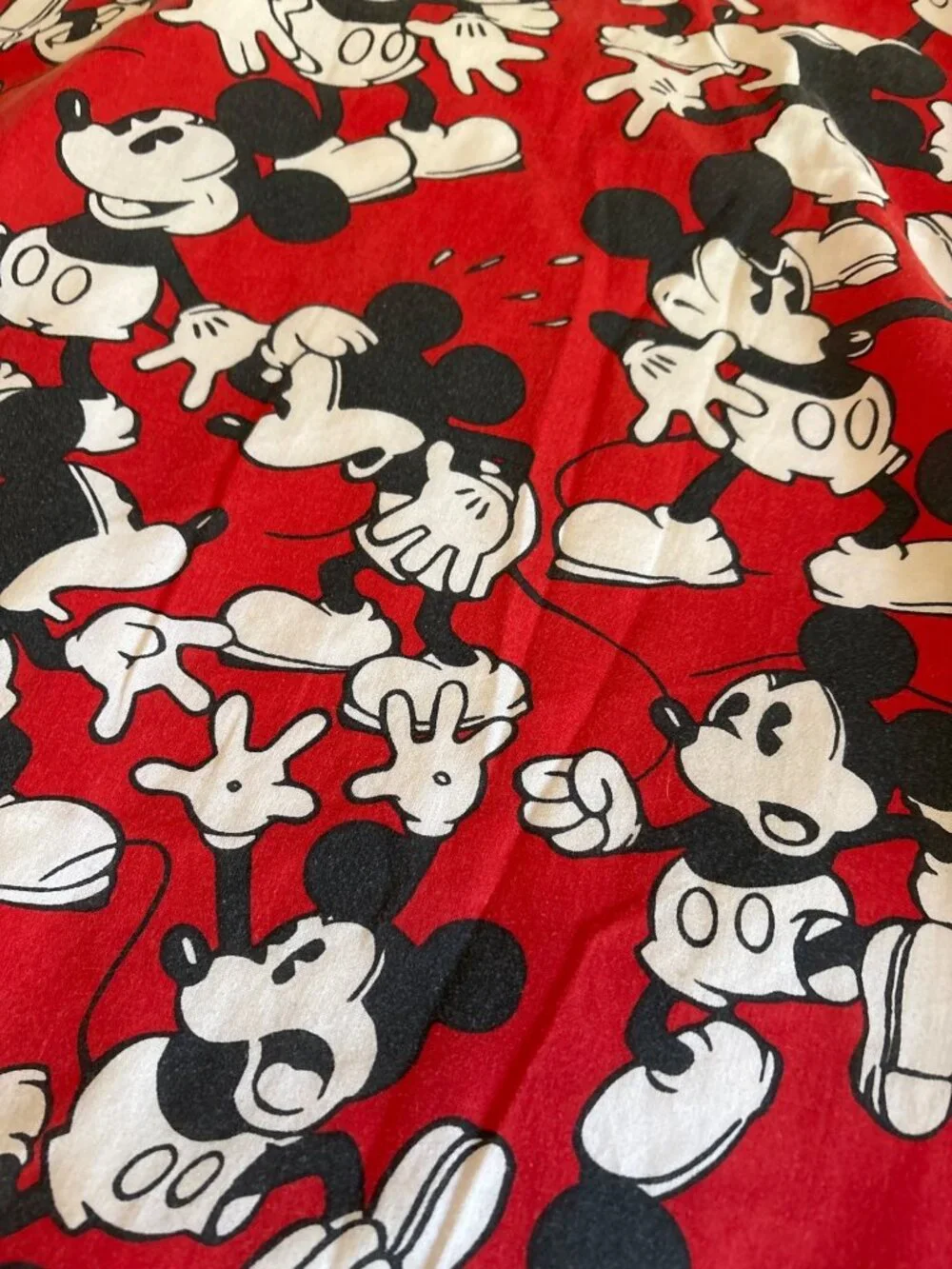 Disney Mickey Mouse Twin Flat Sheet Red Black White Vintage Cutter